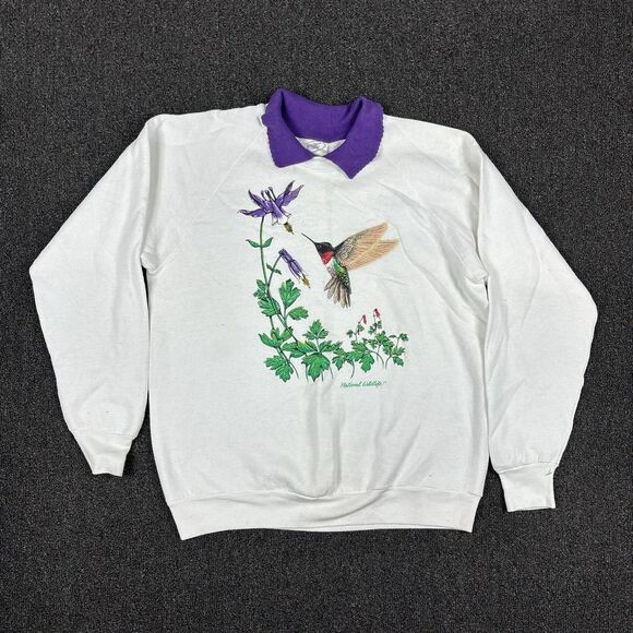 Hanes Tops - Vintage Hanes Sweatshirt 90 Collared Hummingbird Grandmacore Pullover Size Large